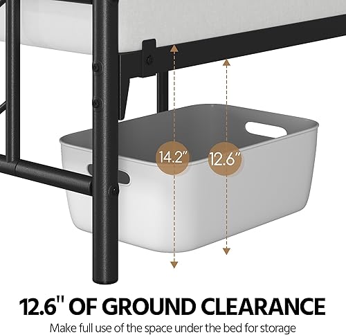 Miniatura 9 de YAHEETECH - Base de cama metálica con cabecera y estribo con patrón de diamante, base de colchón, soporte de listones de acero resistente,