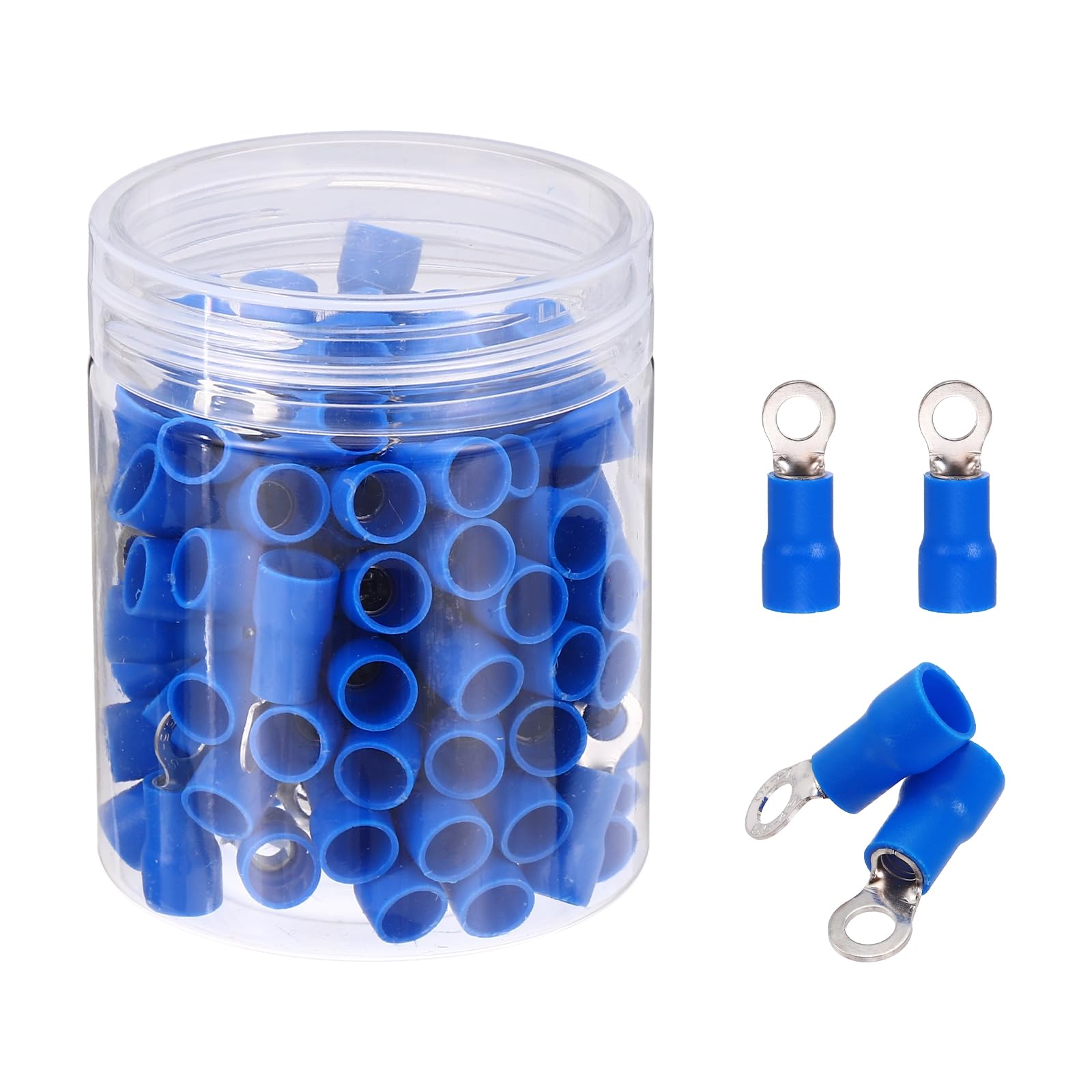 sourcing map 100Pcs Insulated Ring Terminal RVS5.5-4 Battery Lugs 12-10AWG Electrical Crimp Terminals Eyelet Wire Connectors for Industrial, Electrical Wiring, Blue