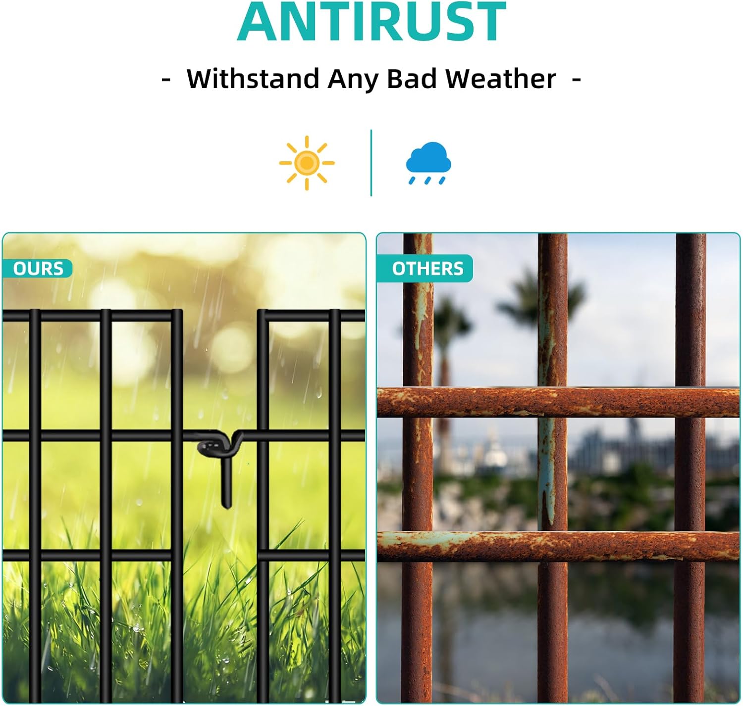 30 Panels Animal Barrier Fence, No Dig Fences, 13in(H) X 42.5ft(L) Garden Fence Animal Barrier for Rabbit and Dog Under Fencing Barrier, Rustproof Metal Fences Border for Outdoor, Yard, Patio