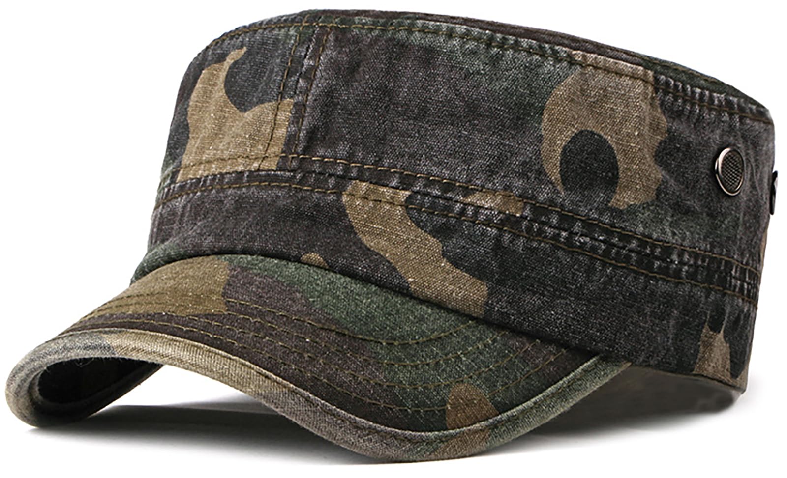 XYIYI Retro Washed Military Caps Cotton Cadet Army Caps Vintage Flat Top Cap