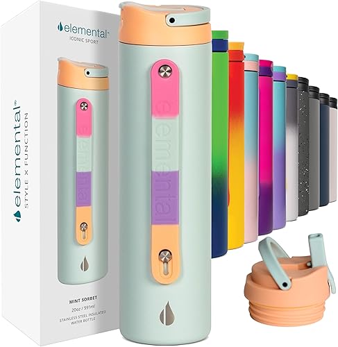 Vista 75 de Elemental Botella de agua icónica de acero inoxidable con pajilla, 32 onzas, a prueba de fugas, triple pared, aislada, para viajes y deportes, Azul