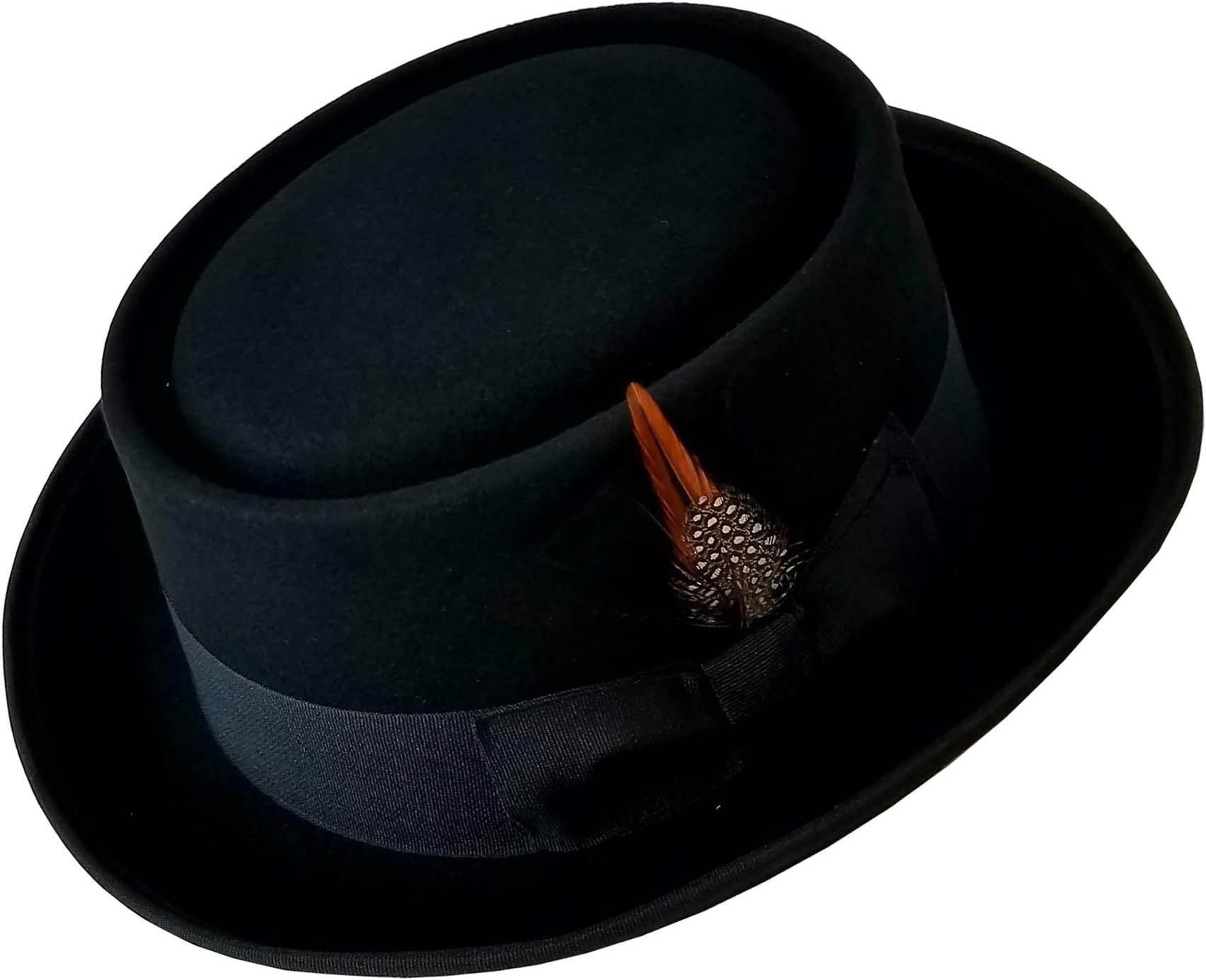 SHAHIN Men's Flat Top 100% Wool Felt Porkpie Pork Pie Hats W/Feather