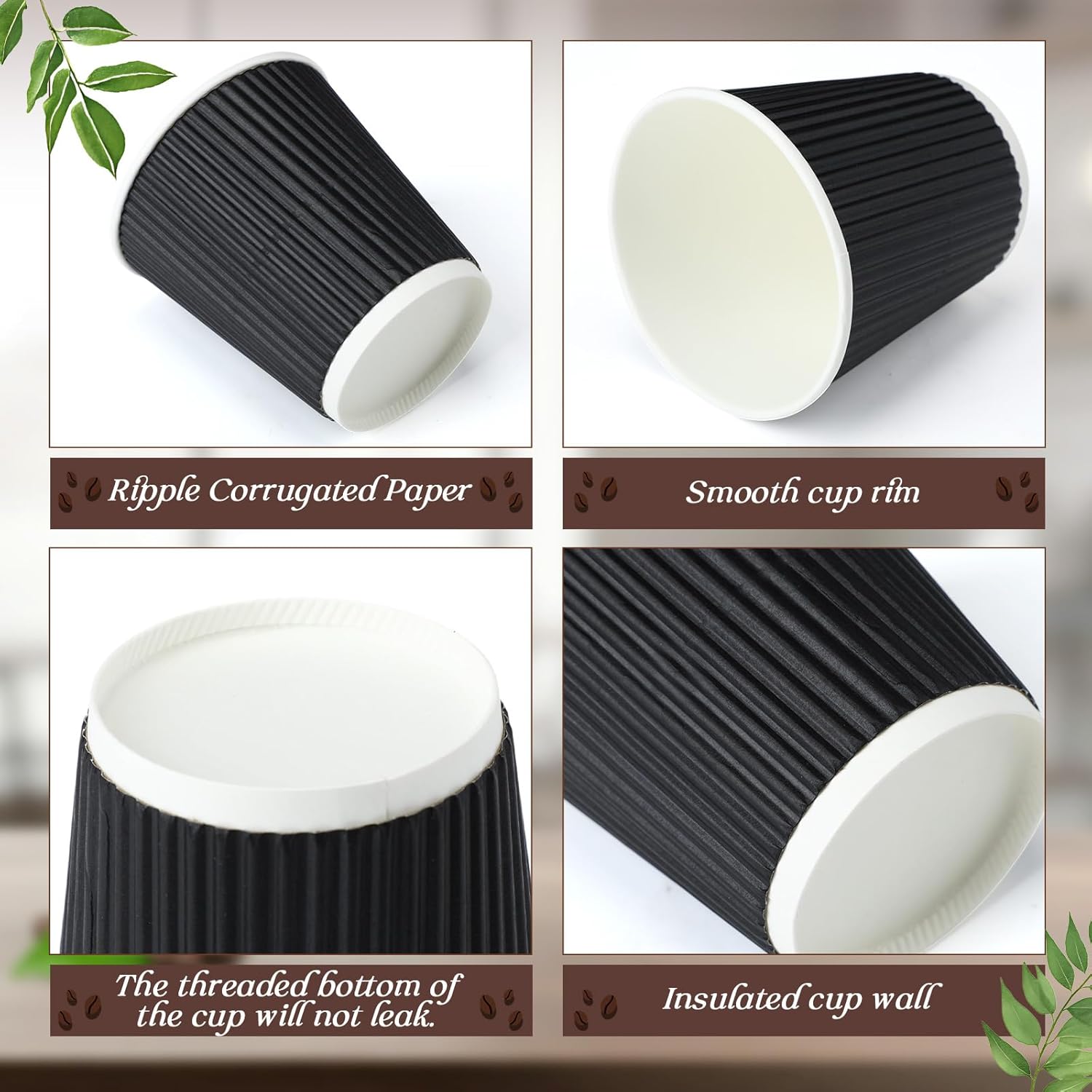 Ceenna 100 Set 7 oz Disposable Coffee Cups with Lids to Go Coffee Cup Insulated Hot Ripple Cup Paper Espresso Cups Bulk for Hot Chocolate Tea Cocoa Drinks Party