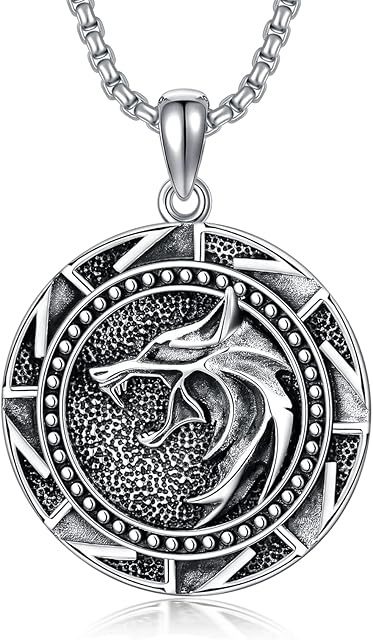 Seiyang Sterling Silver Wolf/Withe Wolf/Raven Necklace with 2 mm 22+2 In Long Stainless Steel Rolo Chain