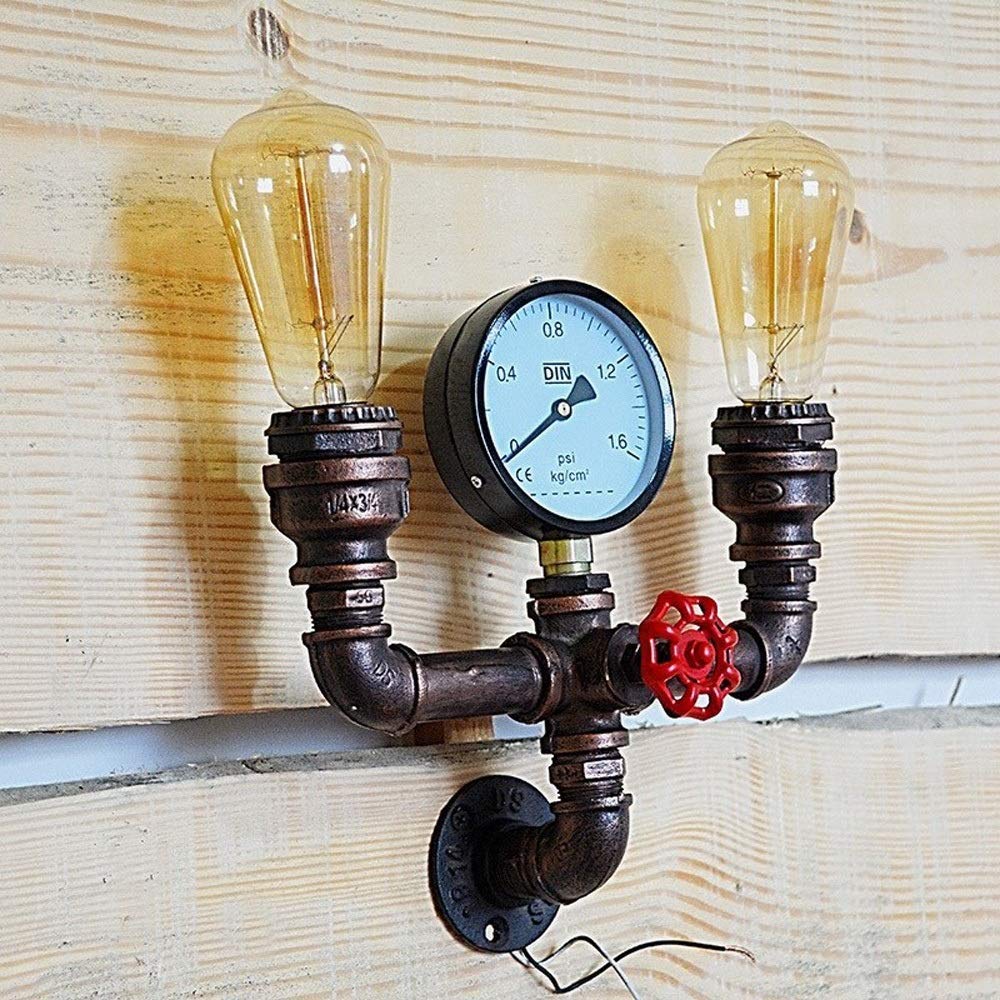 Iluminación de 2 Luces Aplique de Pared Tubo de Hierro Vintage Lámpara de Pared Creativa Linterna de Pared Retro Metal Industrial Steampunk Aplique de Hierro Forjado rústico Luces de tubería de Agua