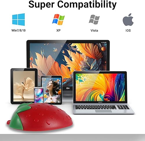 Miniatura 7 de Ratón Bluetooth inalámbrico con forma de fresa y fruta, portátil, ligero, USB, silencioso, 2.4 GHz y Bluetooth, modo dual 1000 DPI, ratón óptico