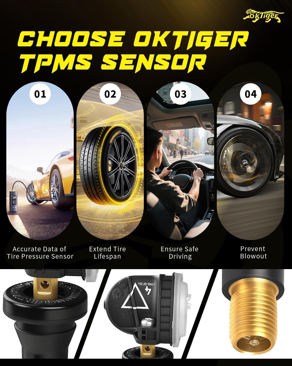 Oktiger 433MHz TPMS Sensor Pre-Programmed Fit for Gmc Acadia 2016-2022, Sierra 1500/2500/3500 2019-2022, for Cadillac XT4 2019-2022, XT5 2017-2022, XT6 2020-2022, CT6 2016-2020, for Buick, OE#13598773