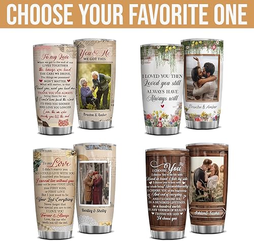 Miniatura 3 de Wassmin Vaso personalizado para marido y esposa, con foto personalizada, 20 onzas, 30 onzas, taza de viaje, aniversario, San Valentín, cumpleaños,