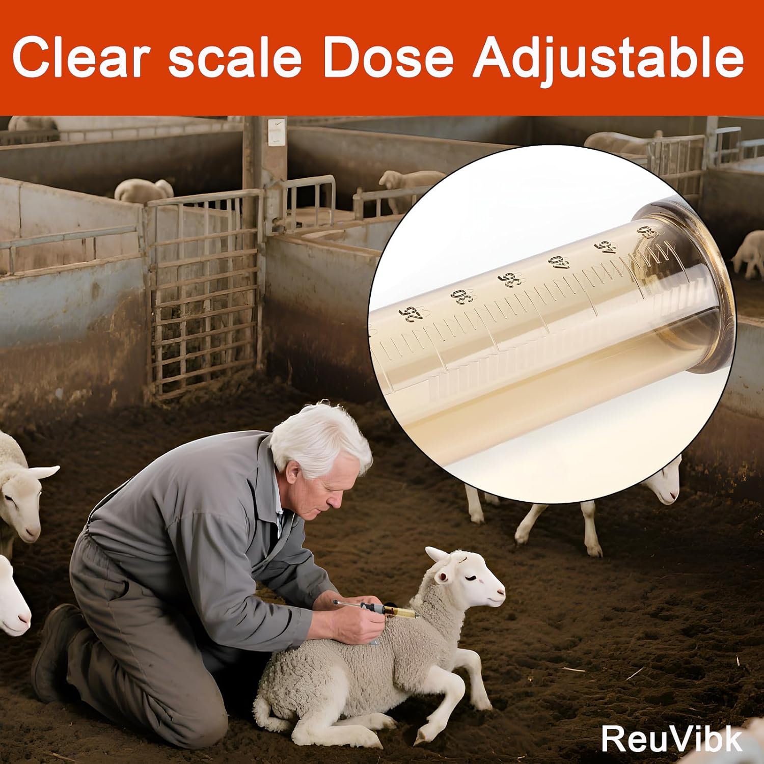 50ML Livestock Syringe Gun, Cattle Vaccine Syringes 5 Gears Adjustable Continuous Repeating Luer Lock Syringe, for Chickens, Ducks, Goose, Pig Bull Sheep, Large And Small Animals