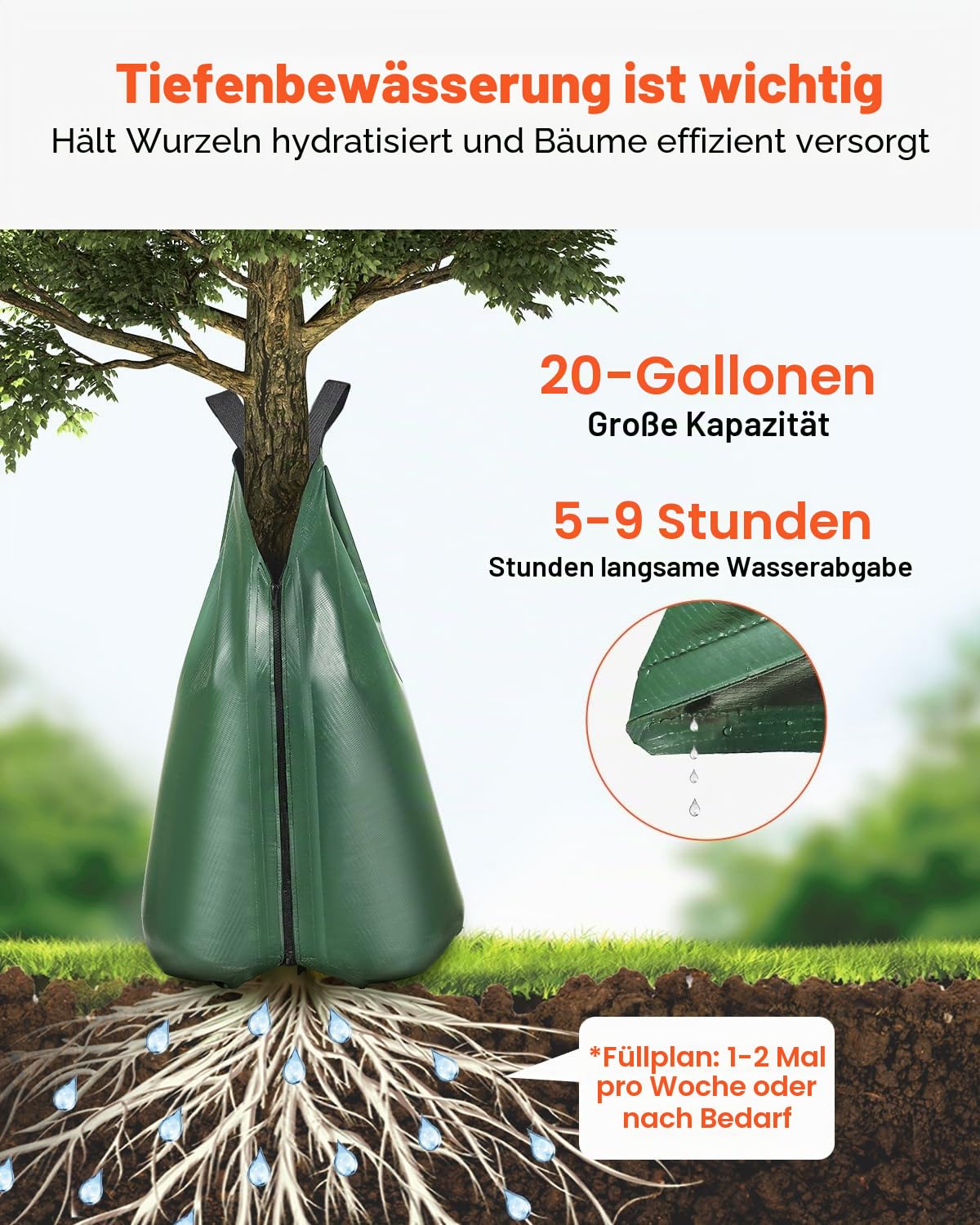 VEVOR Baumbewässerungsbeutel, 8er-Set 75 L Bewässerungsbeutel für Neue Bäume, 5–9 Stunden langsame Freisetzung, Bewässerungssack mit Reißverschluss, Baumbewässerungssystem für tiefes Wurzelmanagement
