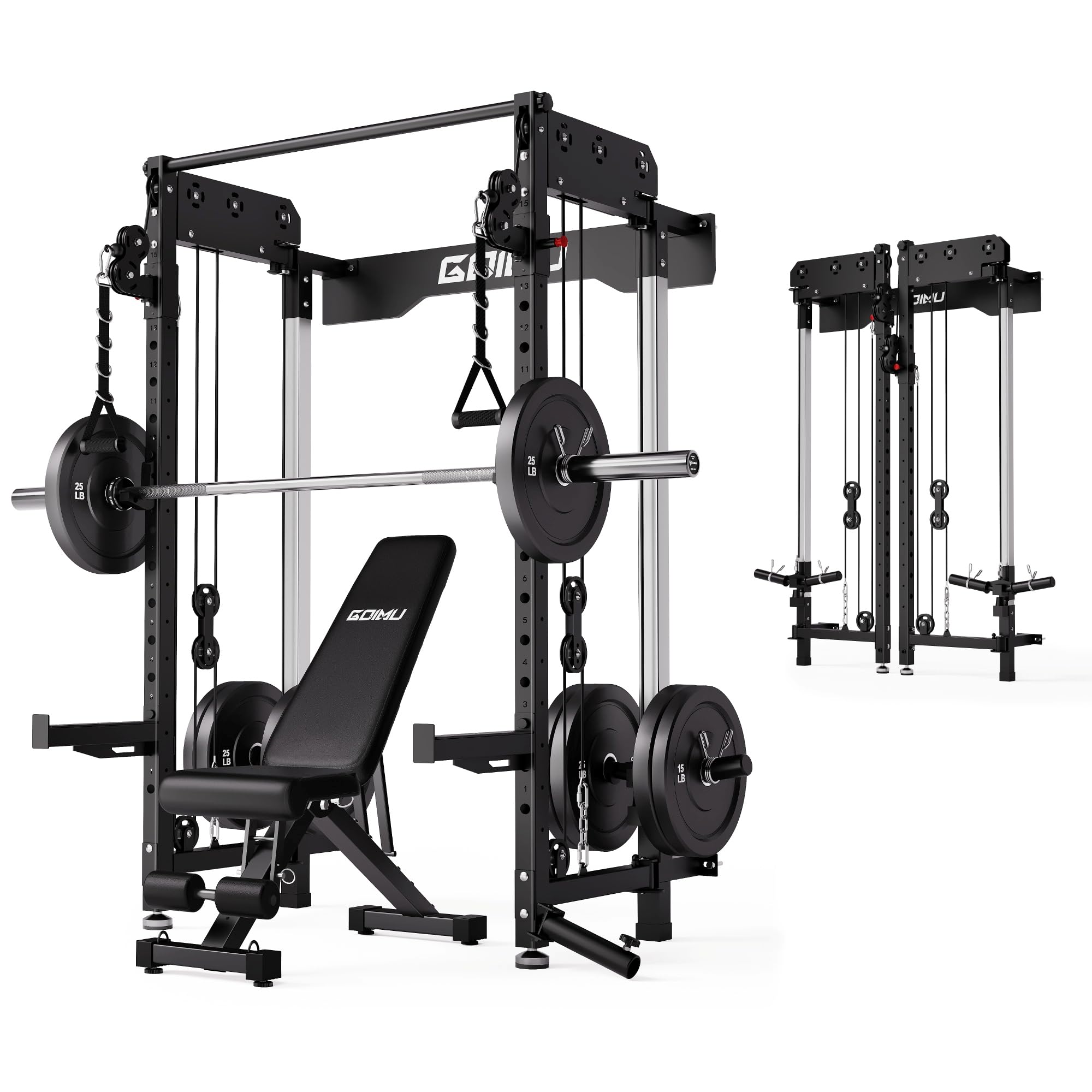 WM3-V4 Folding Squat Rack, Wall Mounted Power Rack with Dual Independent Pulley System, Functional Trainer with 5 Adjustable Function Modes for Space Saving