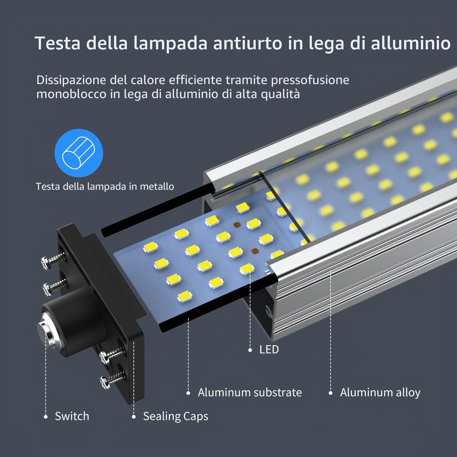 Luce magnetica, lampada da lavoro a LED, 44 LED, IP66, impermeabile, flessibile, a collo di cigno