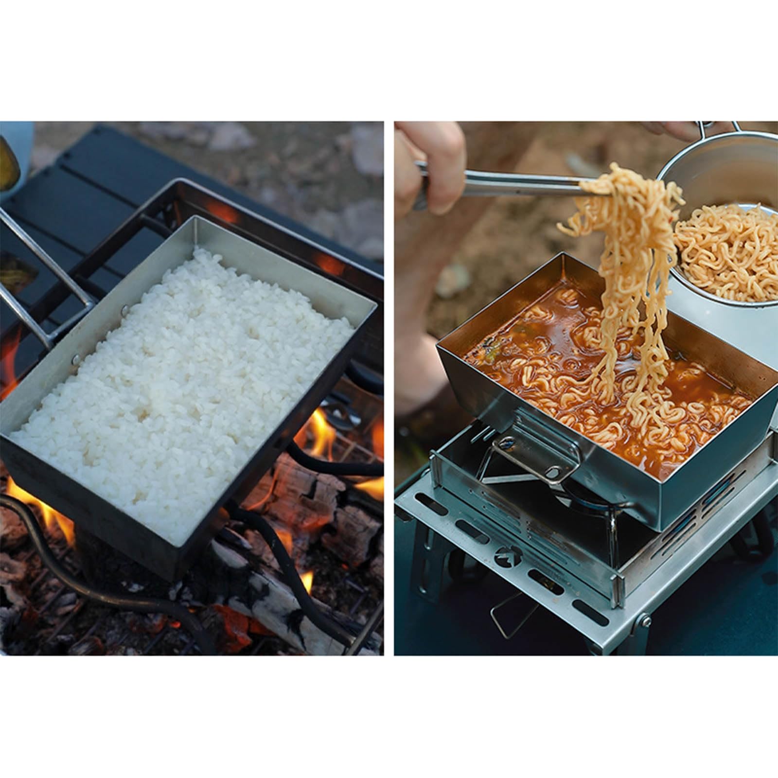 Sartenes de acero inoxidable para cocinar al aire libre, sartenes plegables portátiles para camping, accesorios de camping, plegables duraderas al aire libre