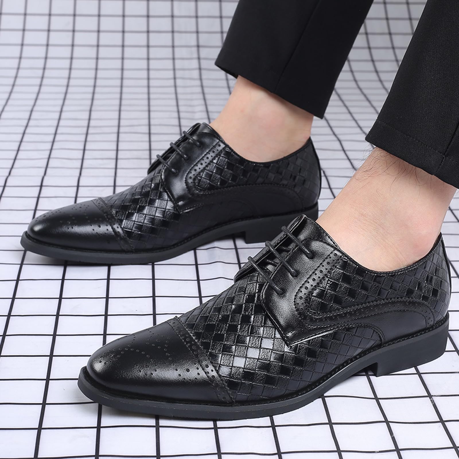 Scarpe Formali da Uomo Stringate Brogue Punta ad Ala Pelle PU