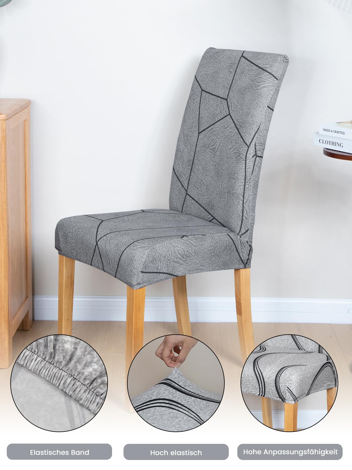 4er Set Stuhlhussen – Geometrische Steinstruktur Chair Cover, Elastisch, Waschbar für Esszimmer, Hochzeit, Party – Modernes Design