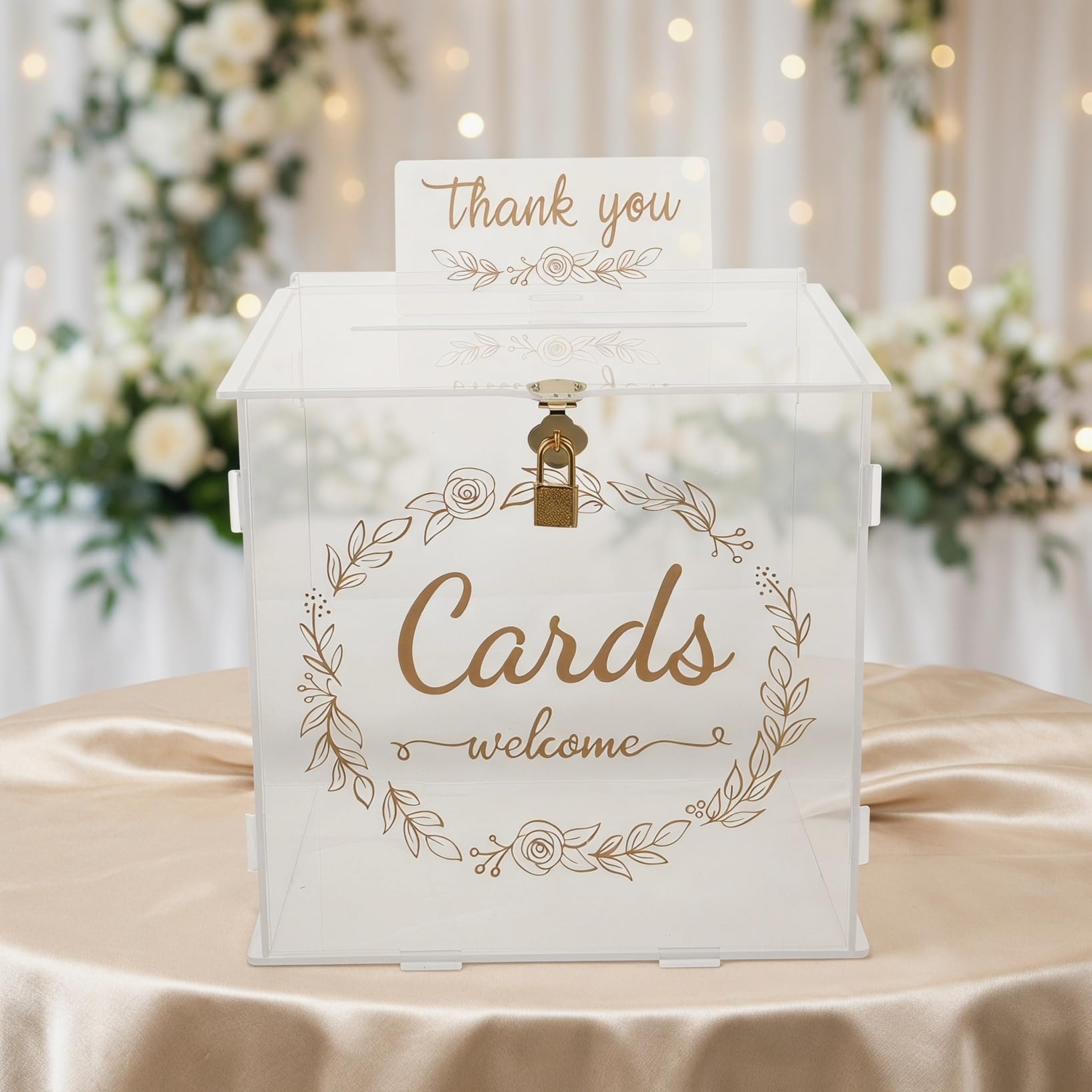 Cabilock Hochzeitskartenbox aus Acryl mit Schloss, Klare Kartenbox für Hochzeit, Große Aufbewahrungsbox für Karten Umschläge und Fotos zur Hochzeitsfeier, 9 x 9 x 9 Zoll