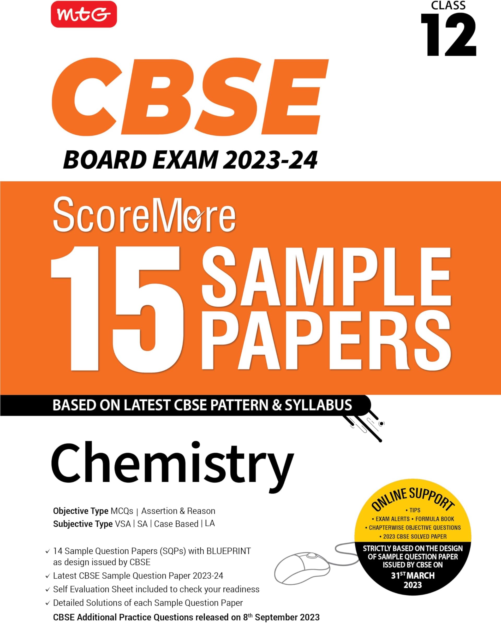 MTG CBSE ScoreMore 15 Sample Question Papers Class 12 Chemistry Book For 2024 Board Exam (Based on CBSE Latest Pattern)