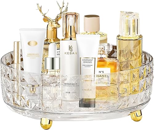 Organizador de maquillaje giratorio de 360 grados para tocador, organizador de cuidado de la piel con patrón de diamante, organizador de perfumes,