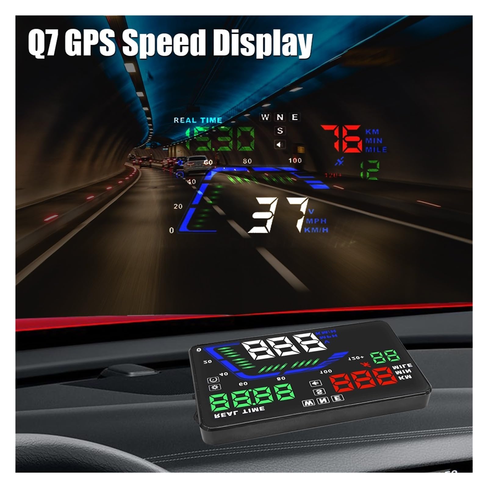 Pantalla Frontal De 5,5 "Q7, Proyector De Parabrisas, Reloj Digital GPS, Advertencia De Exceso De Velocidad, Pantalla HUD Universal For Coche, Accesorios For Coche