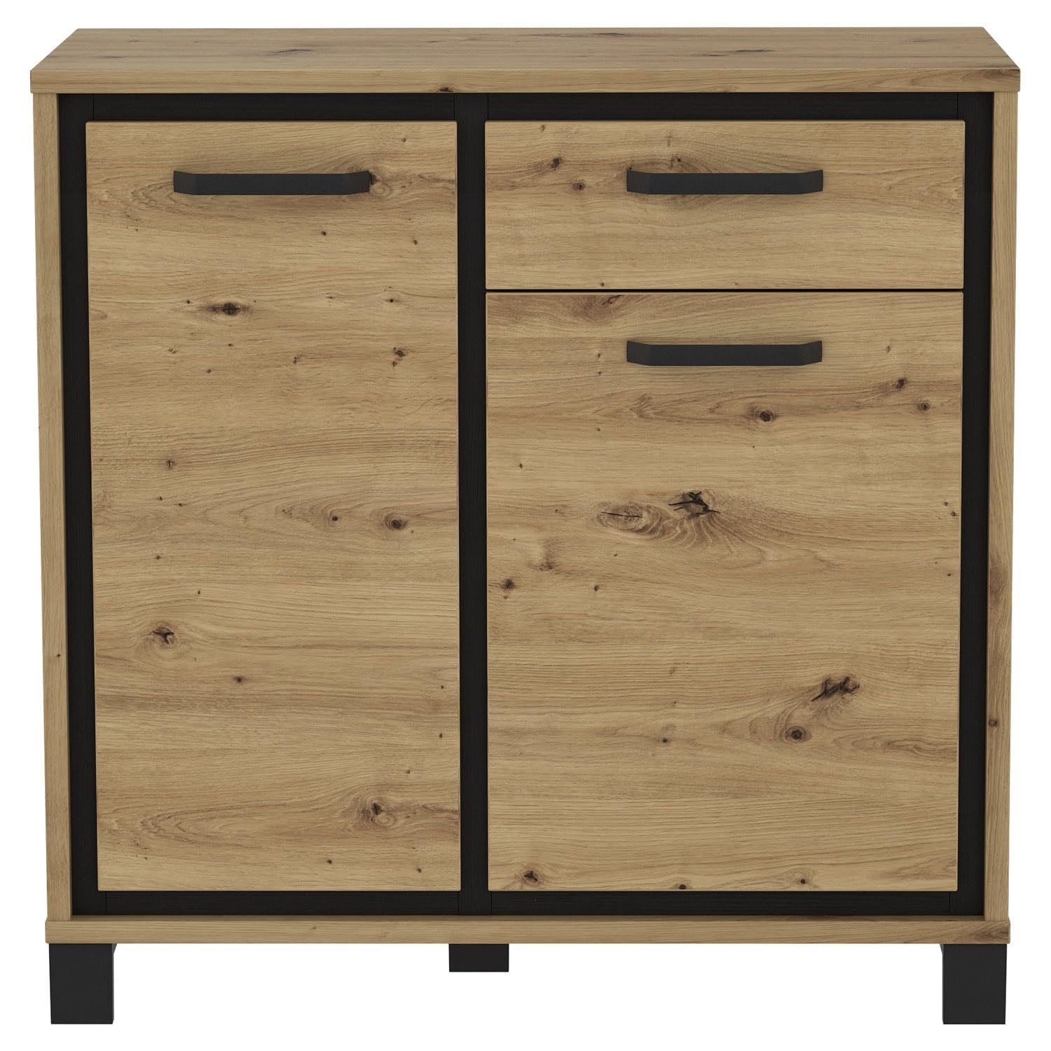 Forte TRONDHEIM Sideboard mit 1 Schublade und 2 Türen, Holzwerkstoff, Artisan Eiche/Schwarz Eiche, B x H x T: 91,4 x 91,2 x 41,5 cm