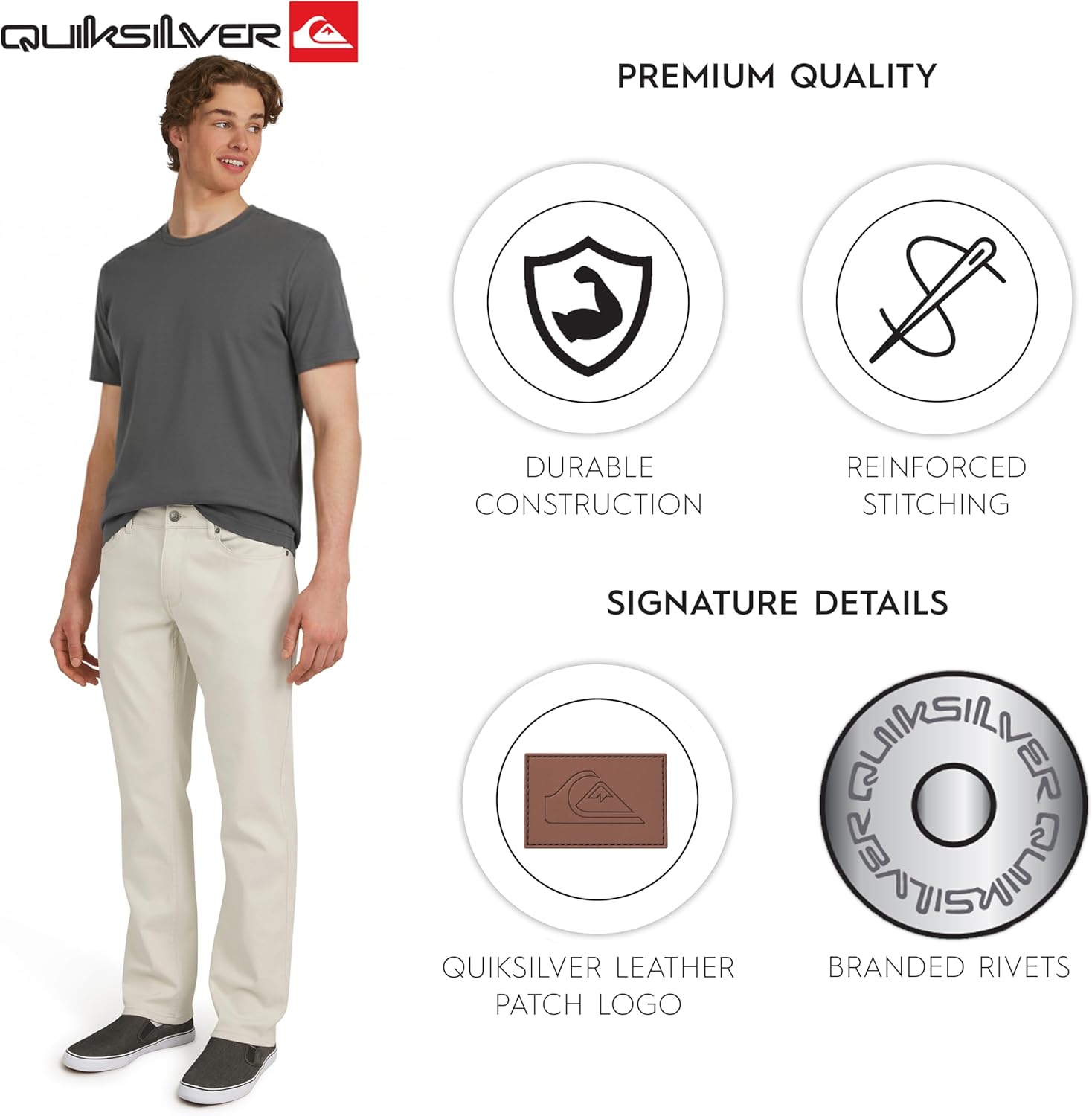 Quiksilver Men's 5 Pocket Straight Fit Stretch Waist Casual Chino Pants - Image 3