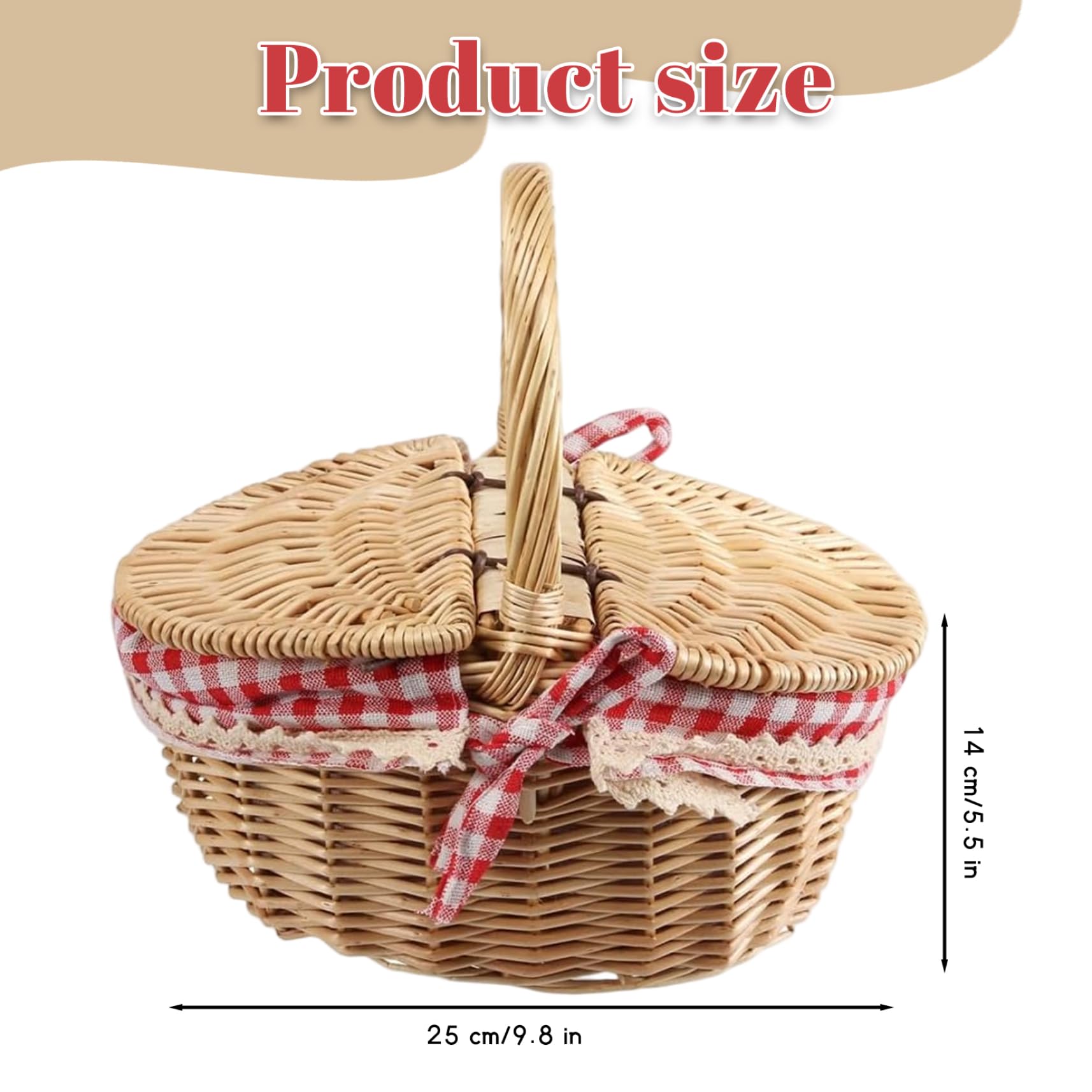Cestino da picnic con coperchio, cestini in vimini con manici e rivestimento in tessuto di pizzo per raccogliere caramelle di frutta, picnic nuziale (9, 8x5, 5 pollici)