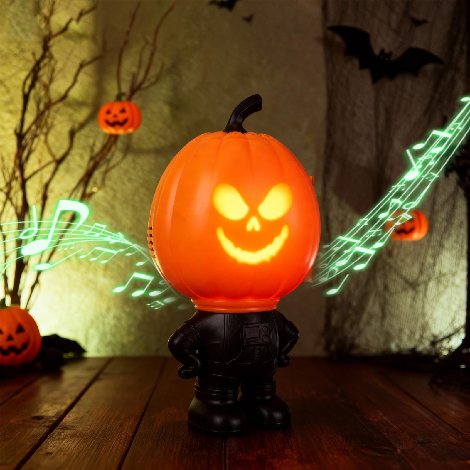 Asixxsix Statua/statuetta di zucca di Halloween, con funzione di proiezione integrata, ideale per decorare la casa e il tavolo.