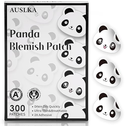 AUSLKA Panda - Parches para espinillas  300 parches, puntos hidrocoloides  parche de manchas  Cuidado de la piel facial, para zits, manchas y brotes