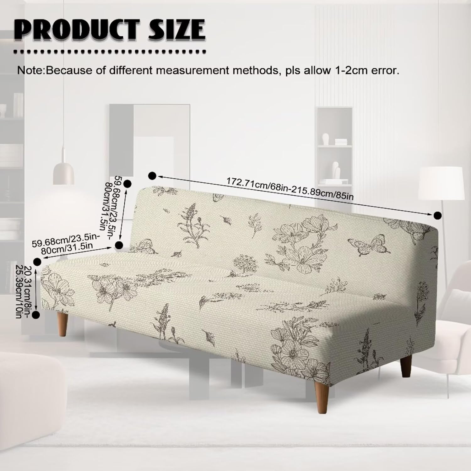 Retro Butterfly Plant Futon Couch Cover Stretch Armless Couch Slipcovers Pet Protection Furniture Protector Futon Sofa Slip Covers Indoor Home Decor