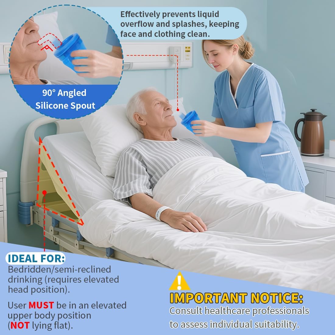 Dysphagia Cup for Adults with 5cc, 10cc & 15cc Flow Control - Choke Proof Drinking Cup with Dual Handles for Elderly, Stroke, Dementia & Parkinson (Dark Blue, Pack of 2 PCS)