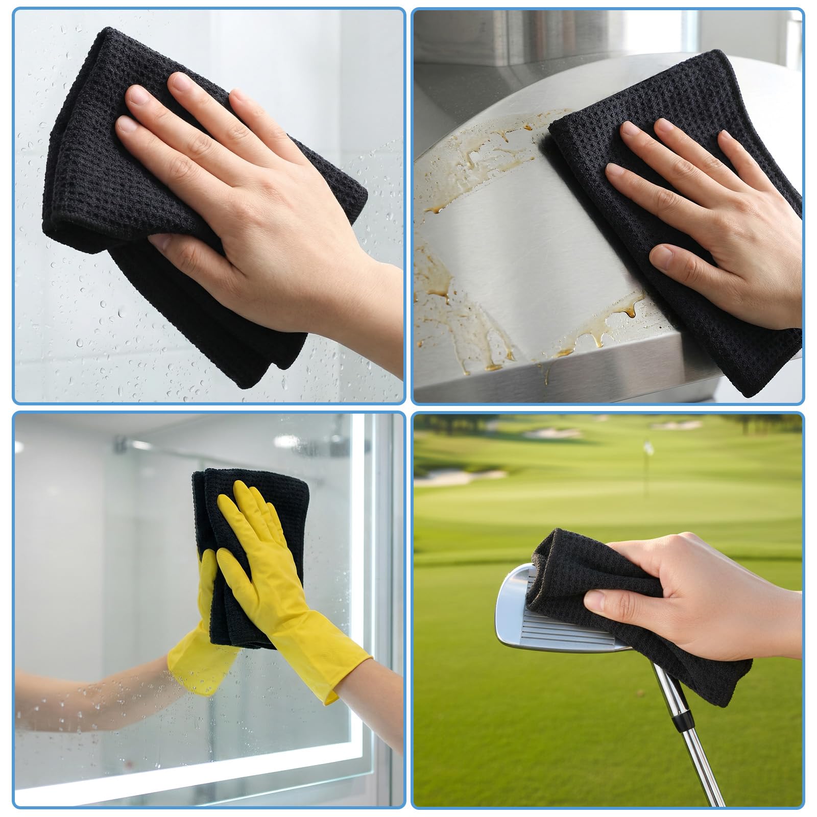 6 sztuk ściereczek do naczyń z mikrofibry, 20 x 20 cm, ściereczki do mycia naczyń, ściereczka kuchenna, czarna, wzór w kratkę z superabsorbującymi właściwościami do czyszczenia kuchni, okien