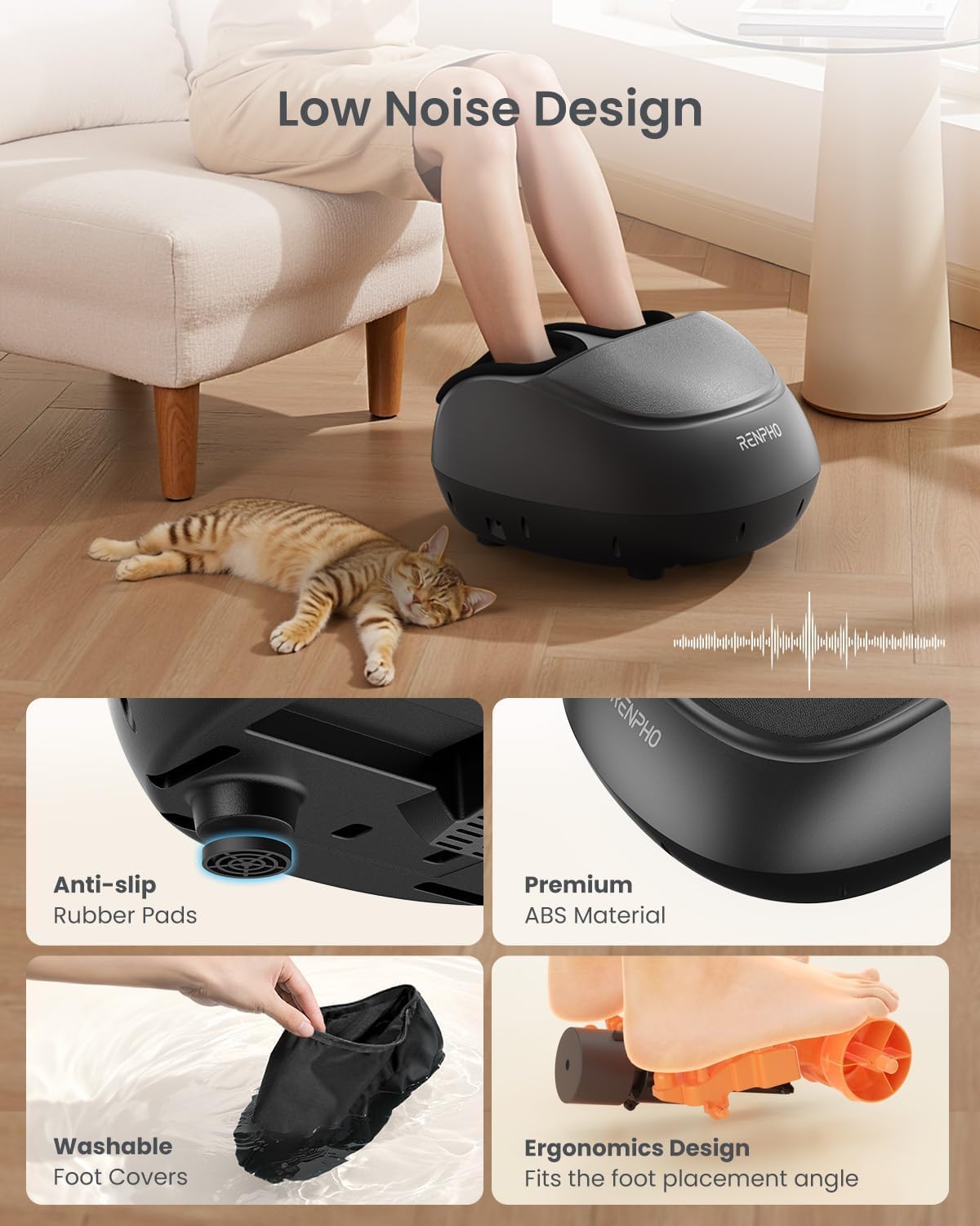 RENPHO Masajeador de Pies, Masajeador de Pies Eléctrico Shiatsu Mejorado 2026 con Función de Calor, Amasado, Rodamiento y Compresión de Aire, Regalo Para Mujeres y Hombres, Hasta Talla 46, Negro
