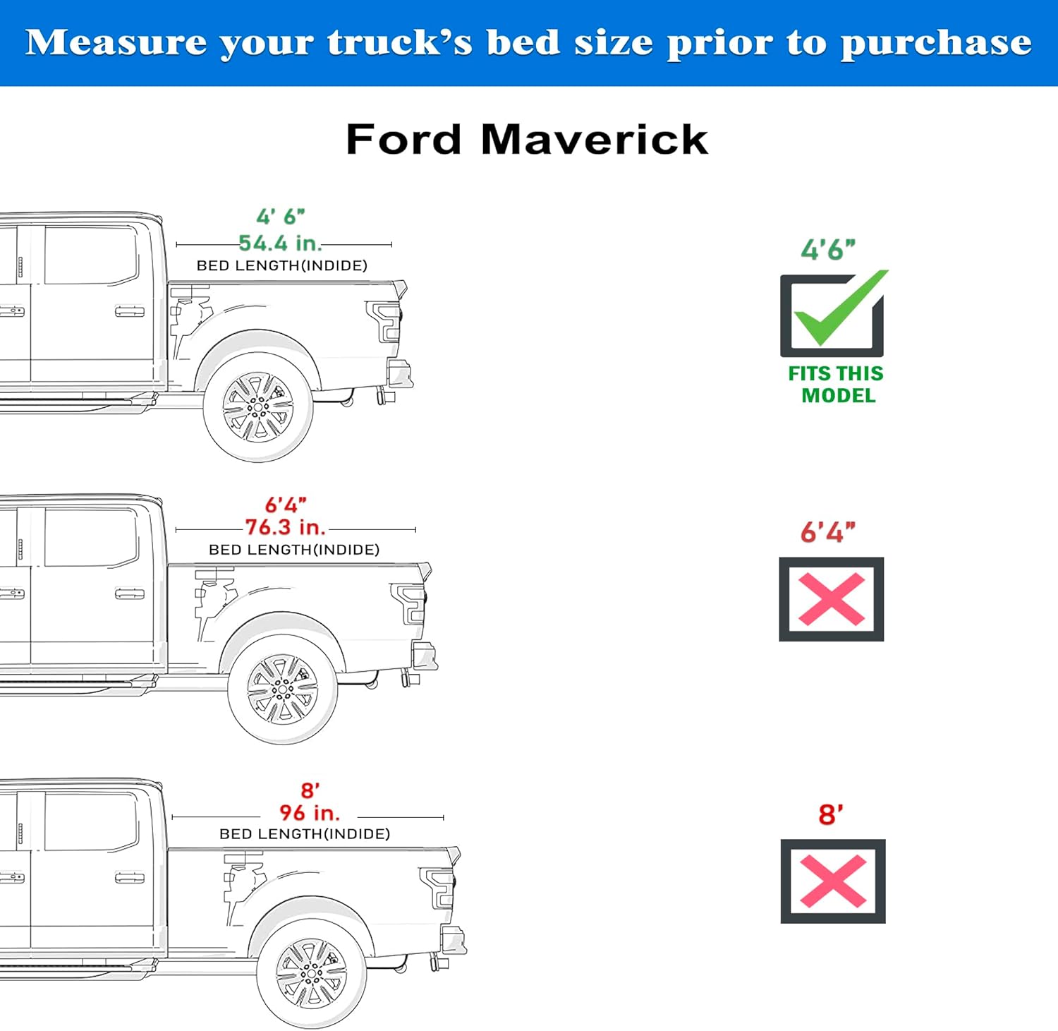 Hard Tri-fold Truck Bed Tonneau Cover Fit 2022-2024 Ford Maverick 4' 6" Bed