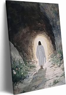 Jesus Resurrection Wall Art Jesus Walking Out of the Tomb Canvas Painting Easter Christian Catholic Wall Decor Uplifting Spiritual Resurrection Poster for Church living room Home Decortion 12x16in