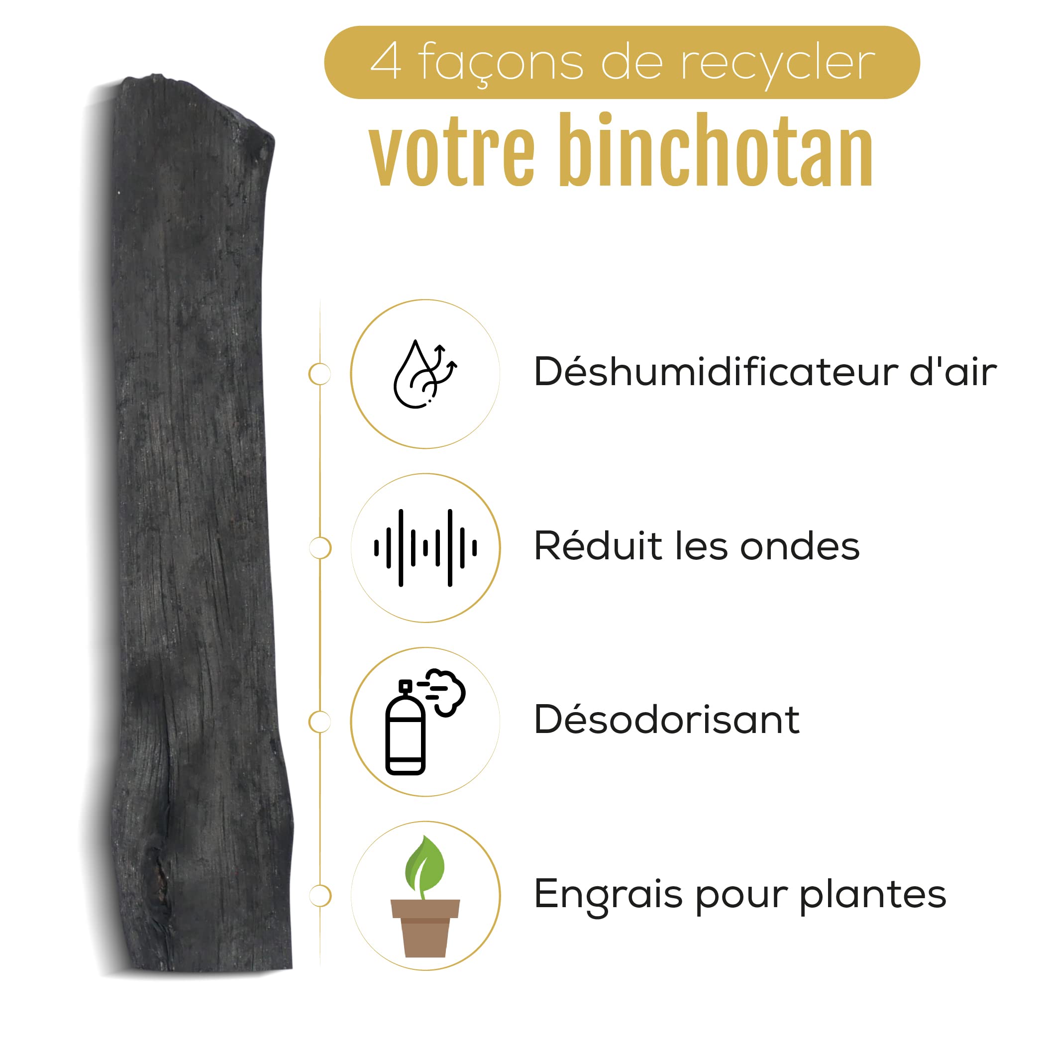 Binchotan Charbon Attivo, ecologico, Purificatore d'acqua, 4 x 25 g, Ogni Baton Filtro Circa 1,5 L - Carbone di quercia di Wakayama Certificato - Ideale per filare l'acqua in caraffa