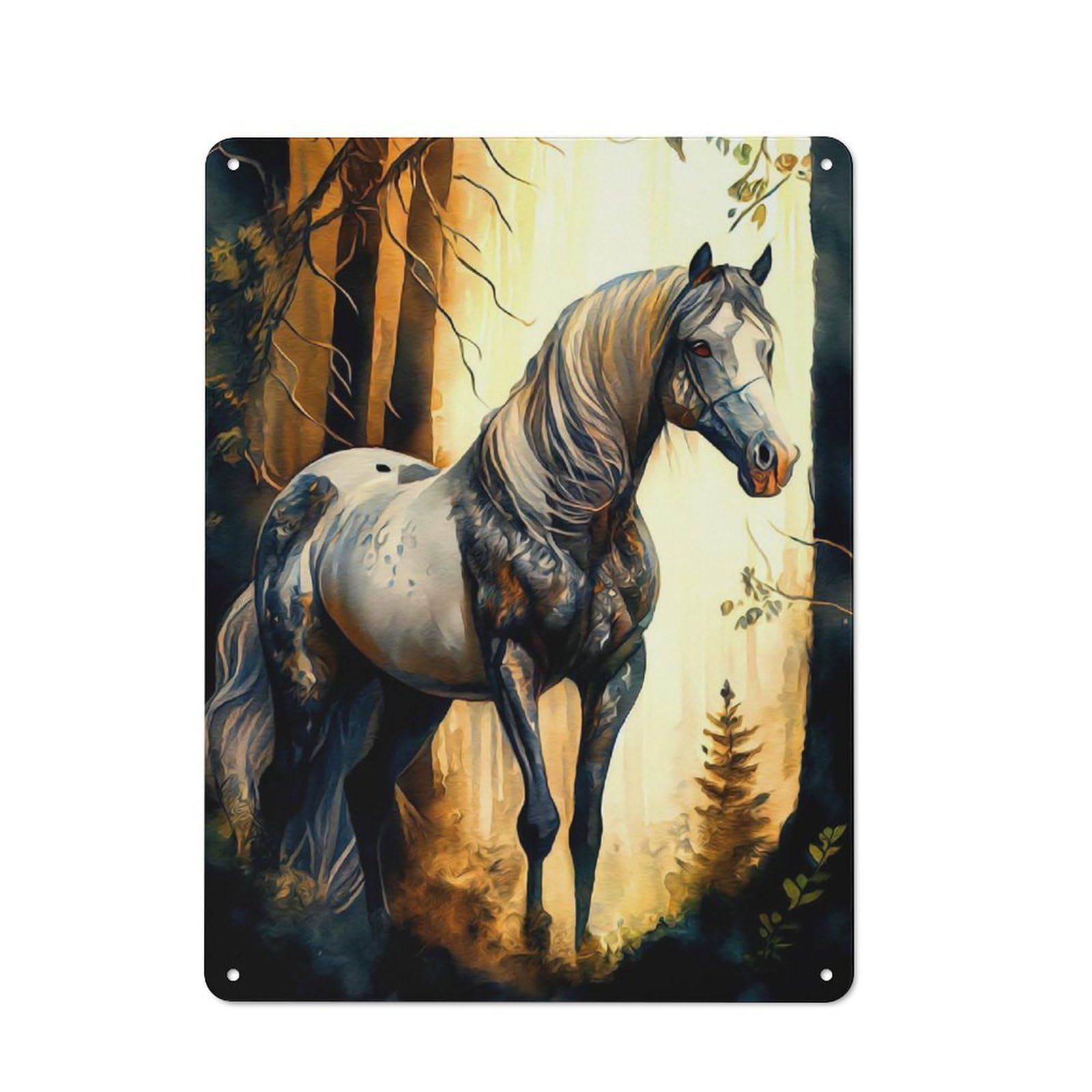 Horse Metal Wall Sign 40x30cm, Clean Industrial Loft Wall Plaque for Workspace, Cafe, Hallway Or Garage