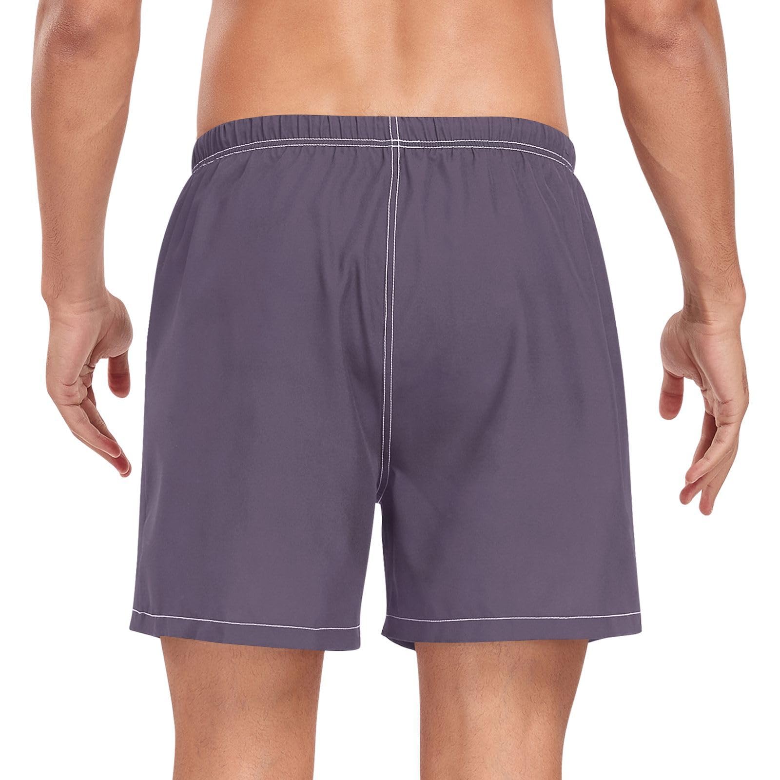 Solid Color Pure Navy Blue PlainMens Beach Shorts Men Lined Workout Running Shorts with Pockets and Compression Liner Bathing Suit for Men Quick Dry