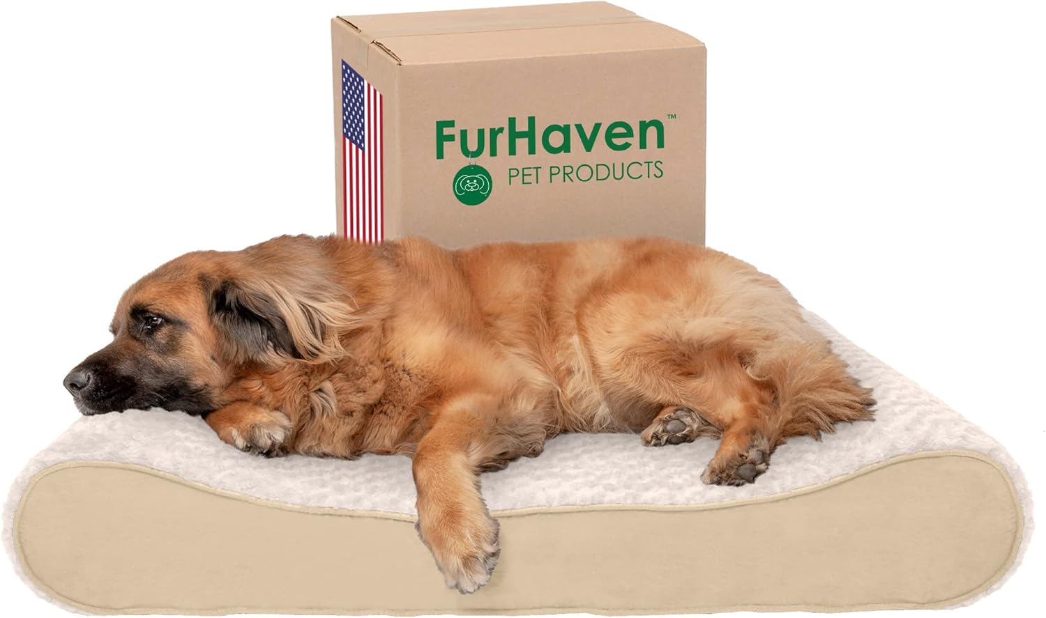 Furhaven Orthopedic Dog Bed for Large Dogs w/ Removable Washable Cover, For Dogs Up to 150 lbs - Ultra Plush Faux Fur & Suede Luxe Lounger Contour Mattress - Cream, Jumbo Plus/XXL Ultra Plush (Cream) 51.0"L x 36.0"W x 8.0"Th Orthopedic Foam