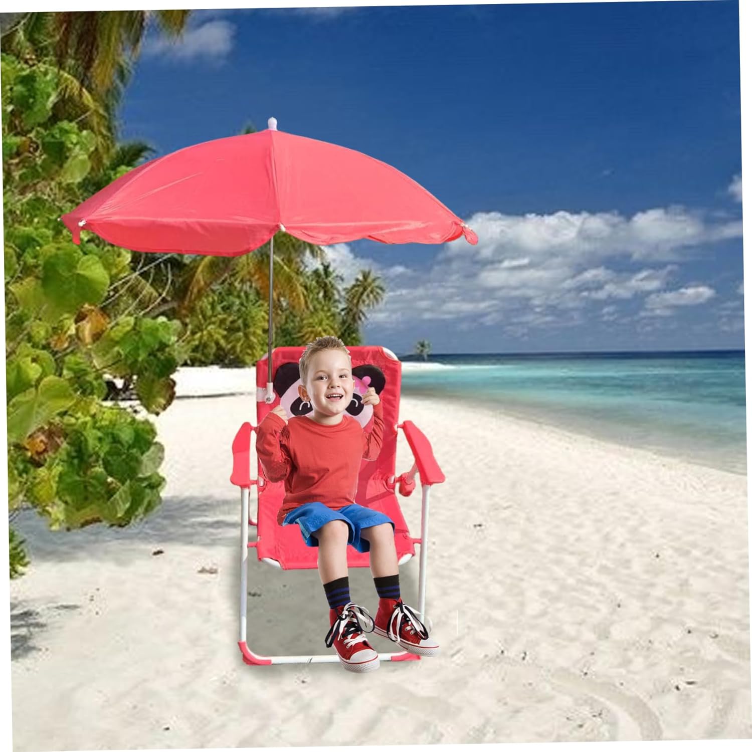 Kids Beach Chair with Umbrella, Foldable & Detachable Portable Oxford Cloth Cute Kids Beach Chair with Canopy for Outdoor Summer, Style 2, Camping Hiking