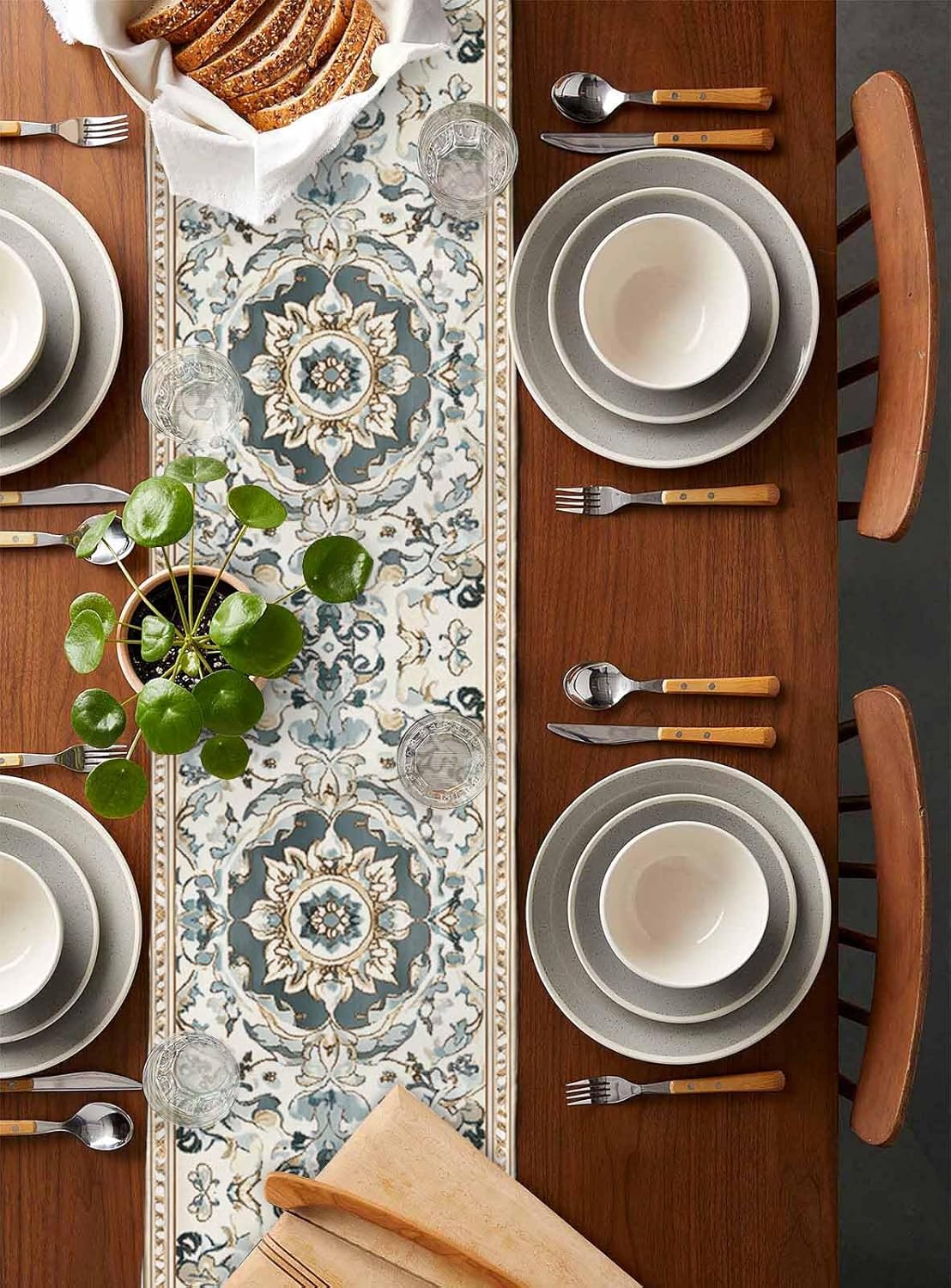 Bohemia Cotton and Linen Table Runner 72 Inches, Abstract Vintage Pattern Dresser Decor Table Runners for Dining Party Holiday Wedding Table Decoration