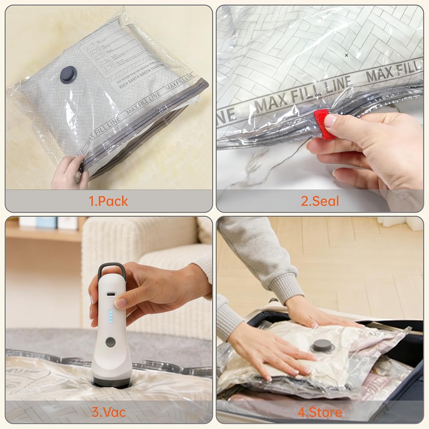 Travel Vacuum Storage Bags with Electric Wireless Pump, Travel Compression Bags for Luggage, Space Saver for Backpack & Suitcase, 15 Pack Combo