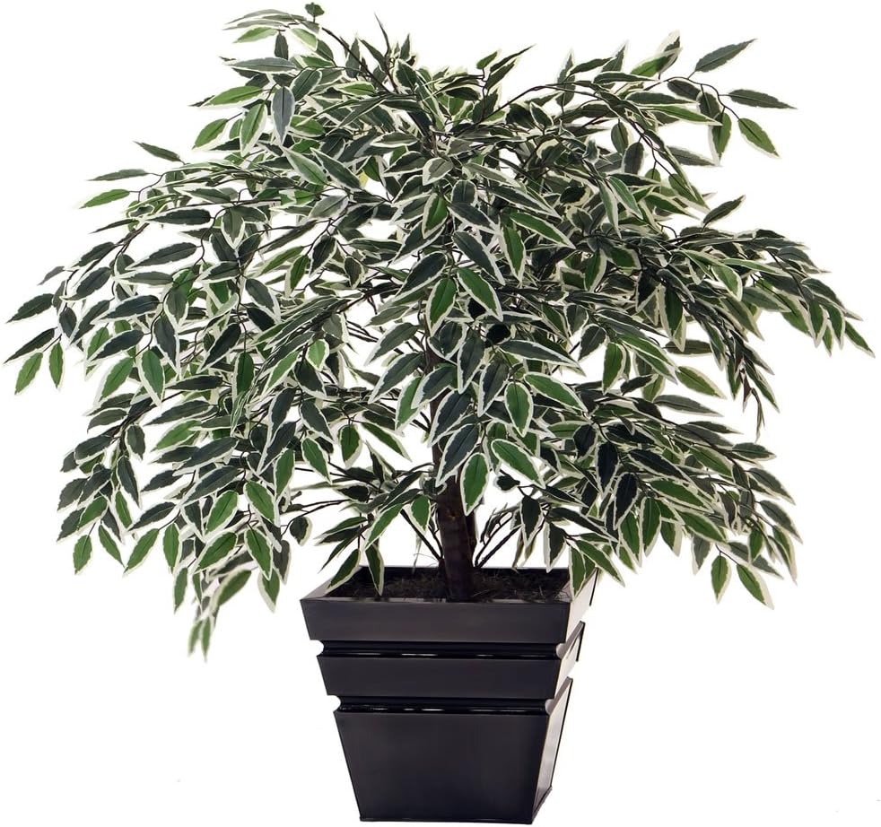 Vickerman 4' Indoor Artificial Variegated Smilax Bush, Brown Plastic Container.