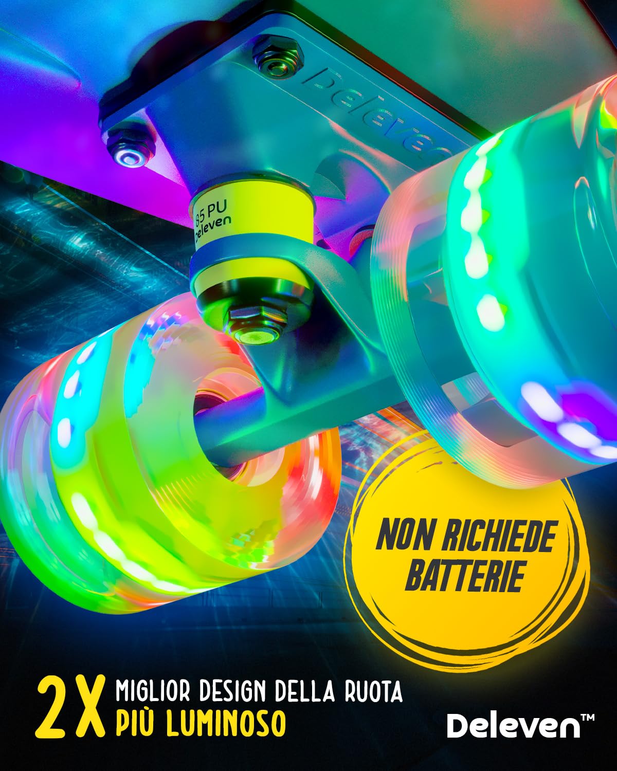 Deleven Skateboard 56cm con Ruote LED, Tool per Skate e Cuscinetti Abec 7 - Per Bambini Principianti Ragazze Ragazzi Adolescenti Adulti