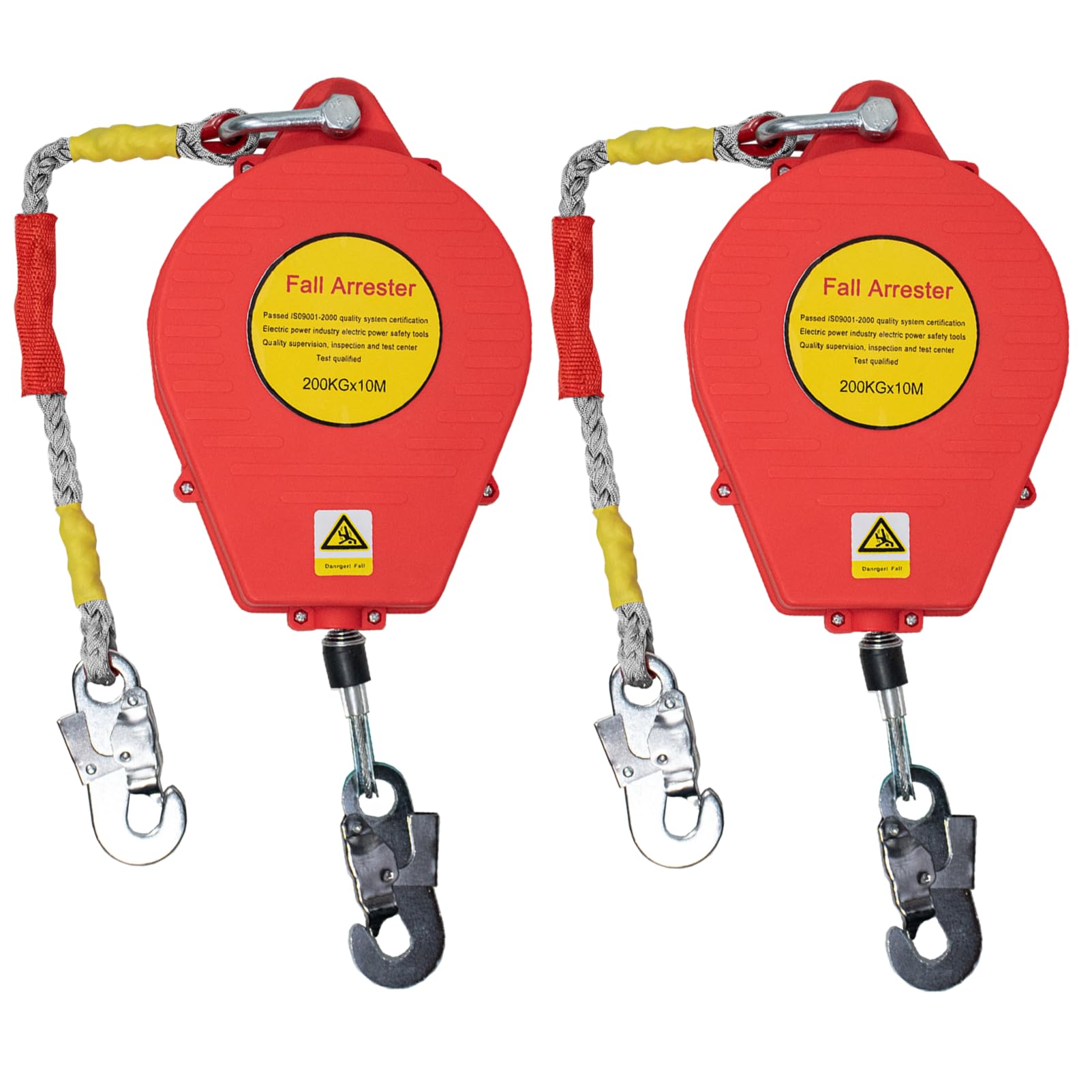 Arnes Linea de Vida Retractil Tejado, 200 kg Anticaidas Retractil Seguridad Trabajo Altura, 10m/15m/20m Dispositivo Anticaida Retractil Homologado con Gancho Autoblocante(Rojo-2 Piezas,10m)