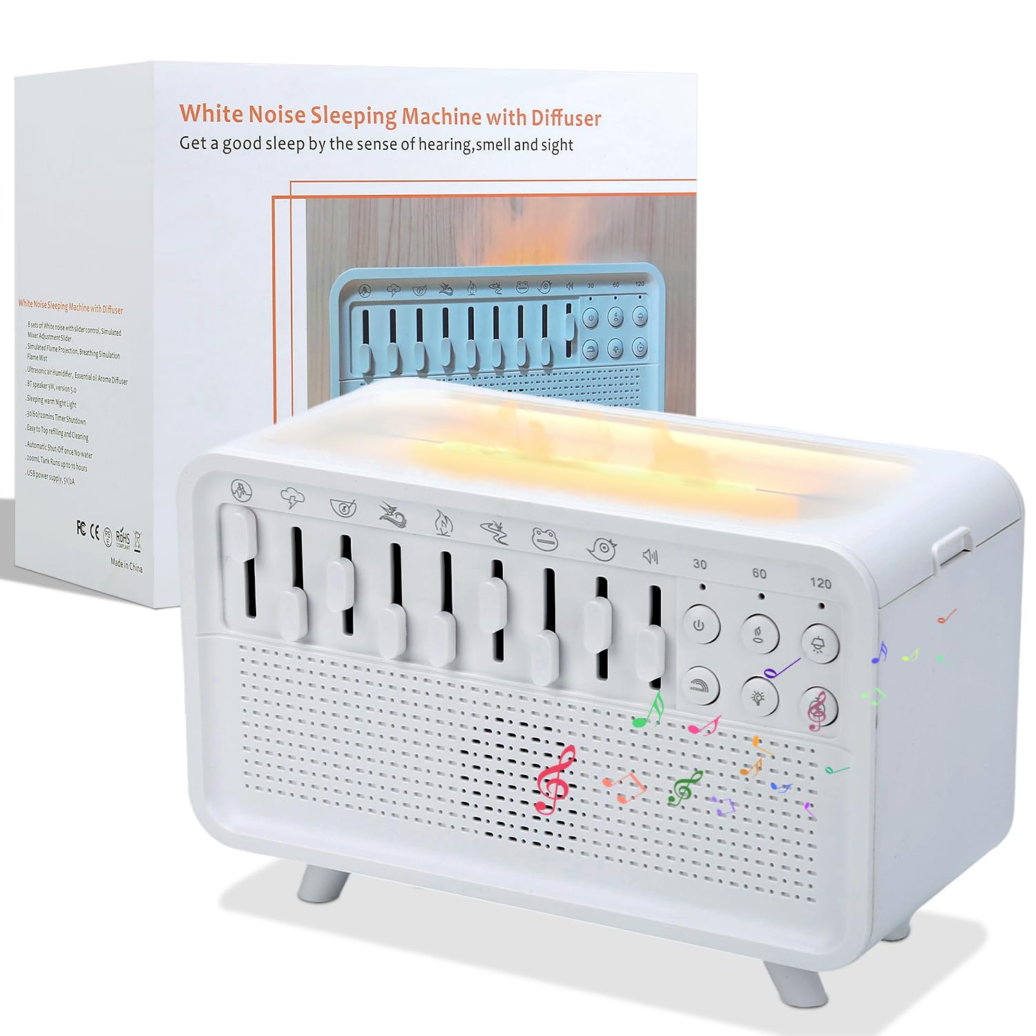 Humidificateur 3 en 1 à bruit blanc avec 8 sons d'ambiance, boîte à son diffuseur alimenté par USB, machine à son de sommeil pour la maison, le bureau, minuterie