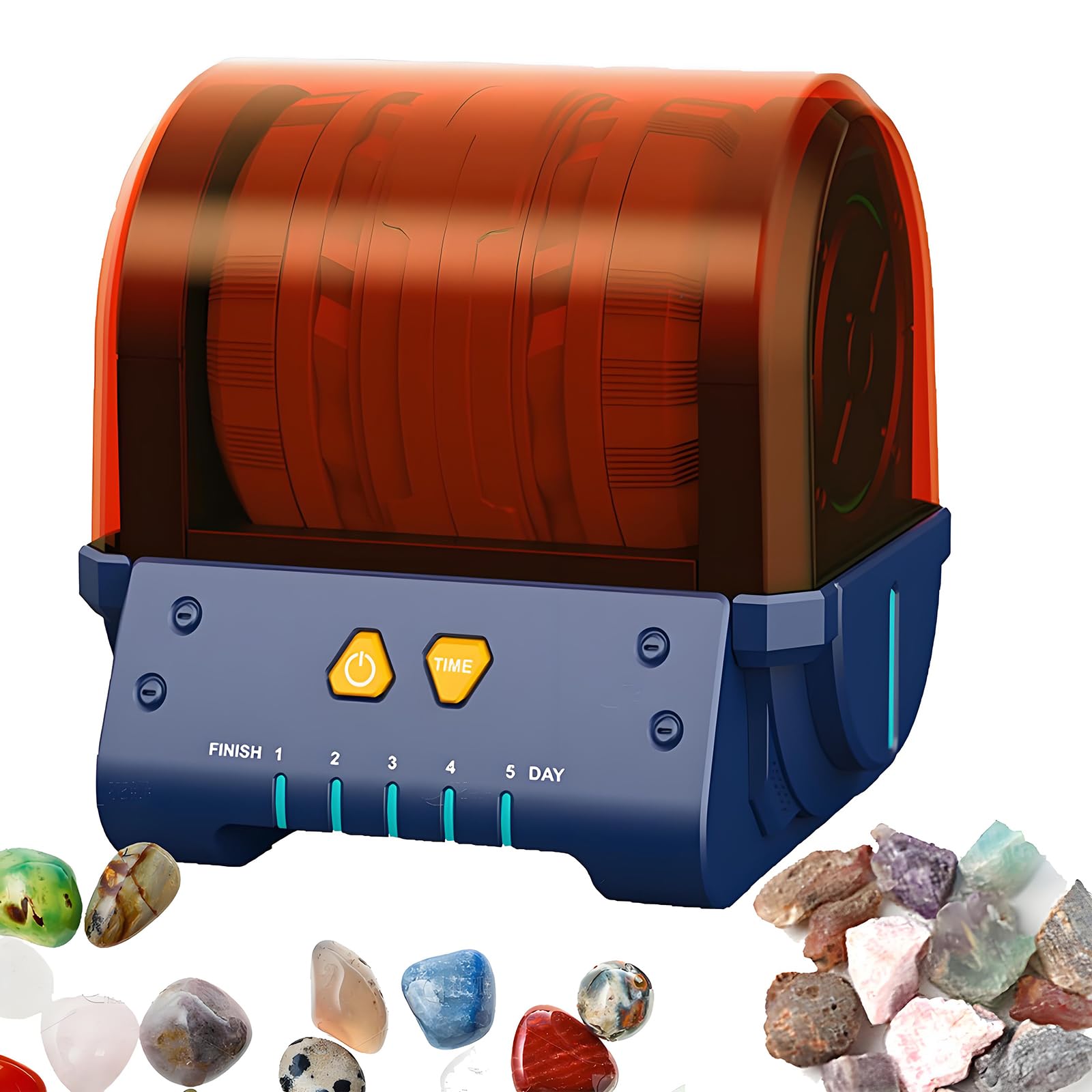 Máquina de vaso de roca, kit eléctrico de pulido de piedras con cubierta de partición y barril de pulido de pegamento, botones de temporizador de 5 días, rueda oculta, para cristales y piedras
