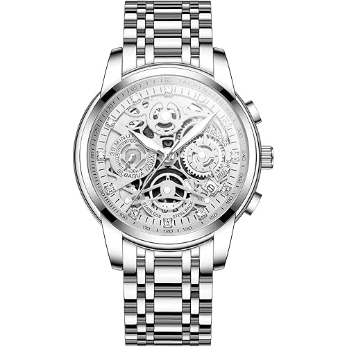 NEKTOM Watches for Men with Stainless Steel, Quartz Analog Watch with Date, Luxury Minimalist Dress Mens Watches, Chronograph Watch, 3ATM Waterproof, Black Wristwatch, Gifts for Men