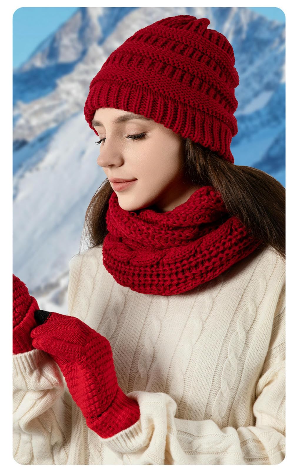 Mütze Schal und Handschuhe Winterplüschiges Verdicktes, Wind- Kältebeständiges Dreiteiliges Set Aus Gestrickter Wollmütze, Handschuhen-dunkelgrau