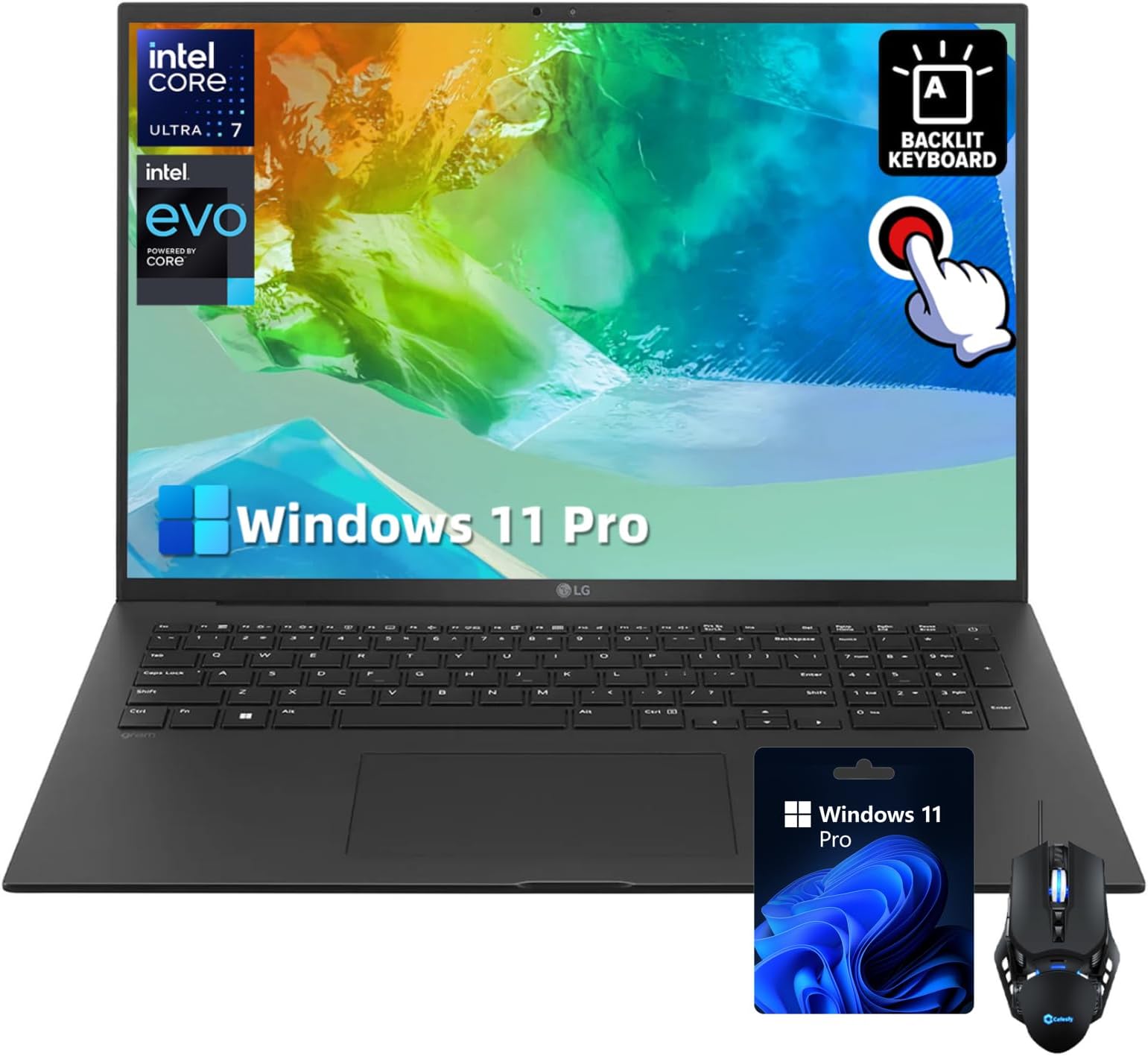 LGgram 17" Touchscreen Edition Laptop - Intel Evo 16-Core Ultra 7-155H, 32GB RAM, 2TB SSD, Backlit Keyboard, Windows 11 Pro, w/DVD Drive