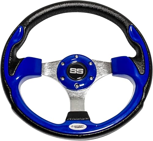 Huskey - Volante de carrito de golf azul cobalto de 12.5 pulgadas compatible con Club Car, EZGOYamaha, estilo de carreras, logotipo clásico SS